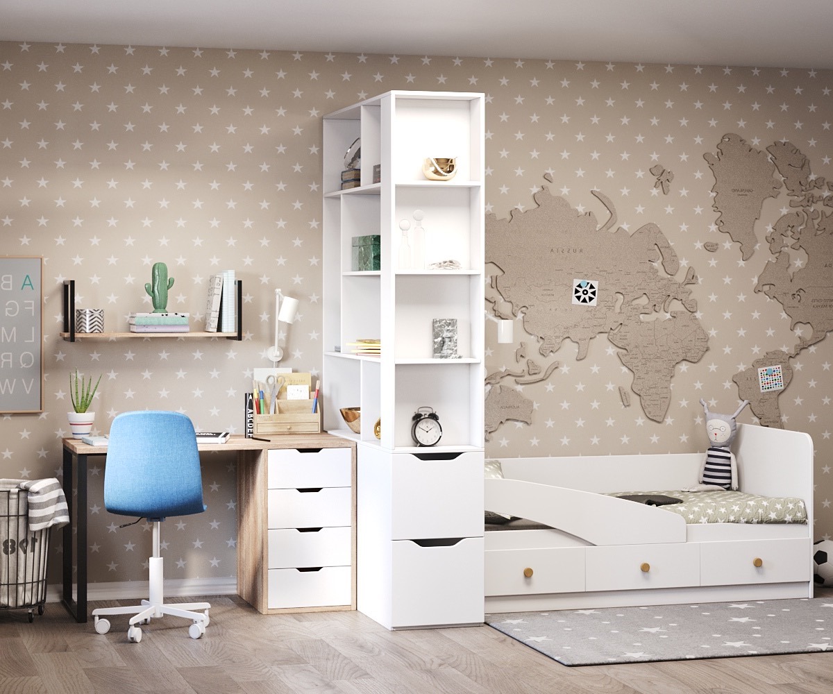 Стеллаж-перегородка + стол Соло + кровать Умка