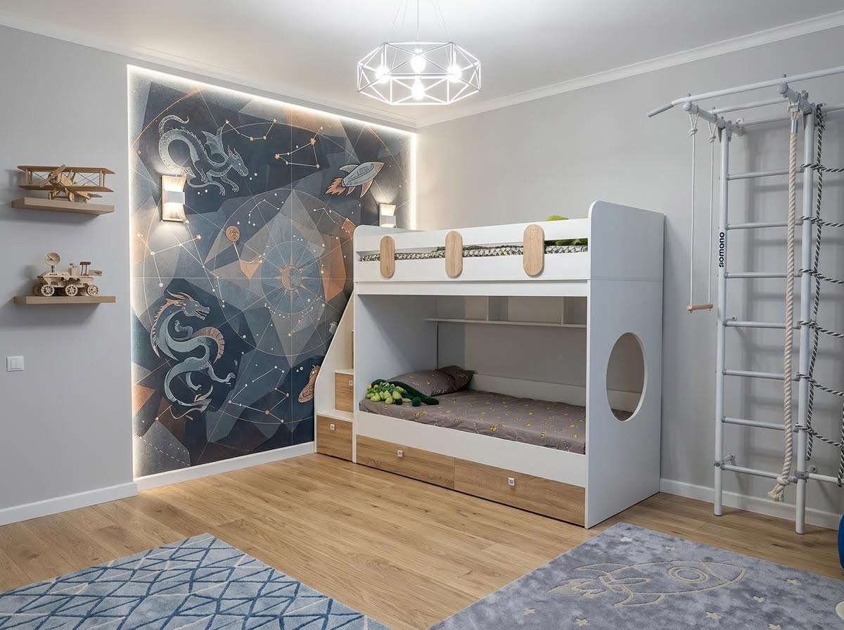 Кровать двухъярусная Фортуна-2 (дуб сонома + белый) 180х80