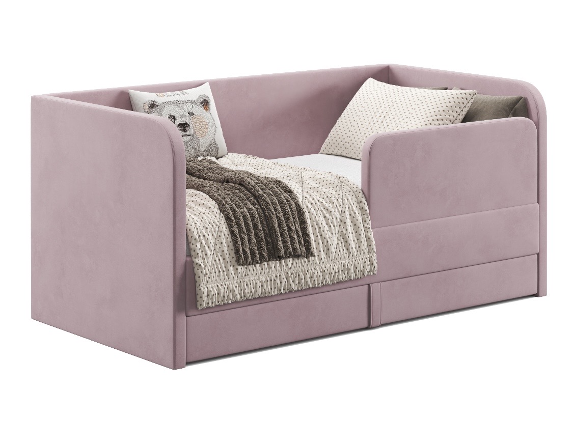 Мягкая кровать Nepos 160х80 с бортиком и ящиком. Велюр Velutto 11 (пудровый)