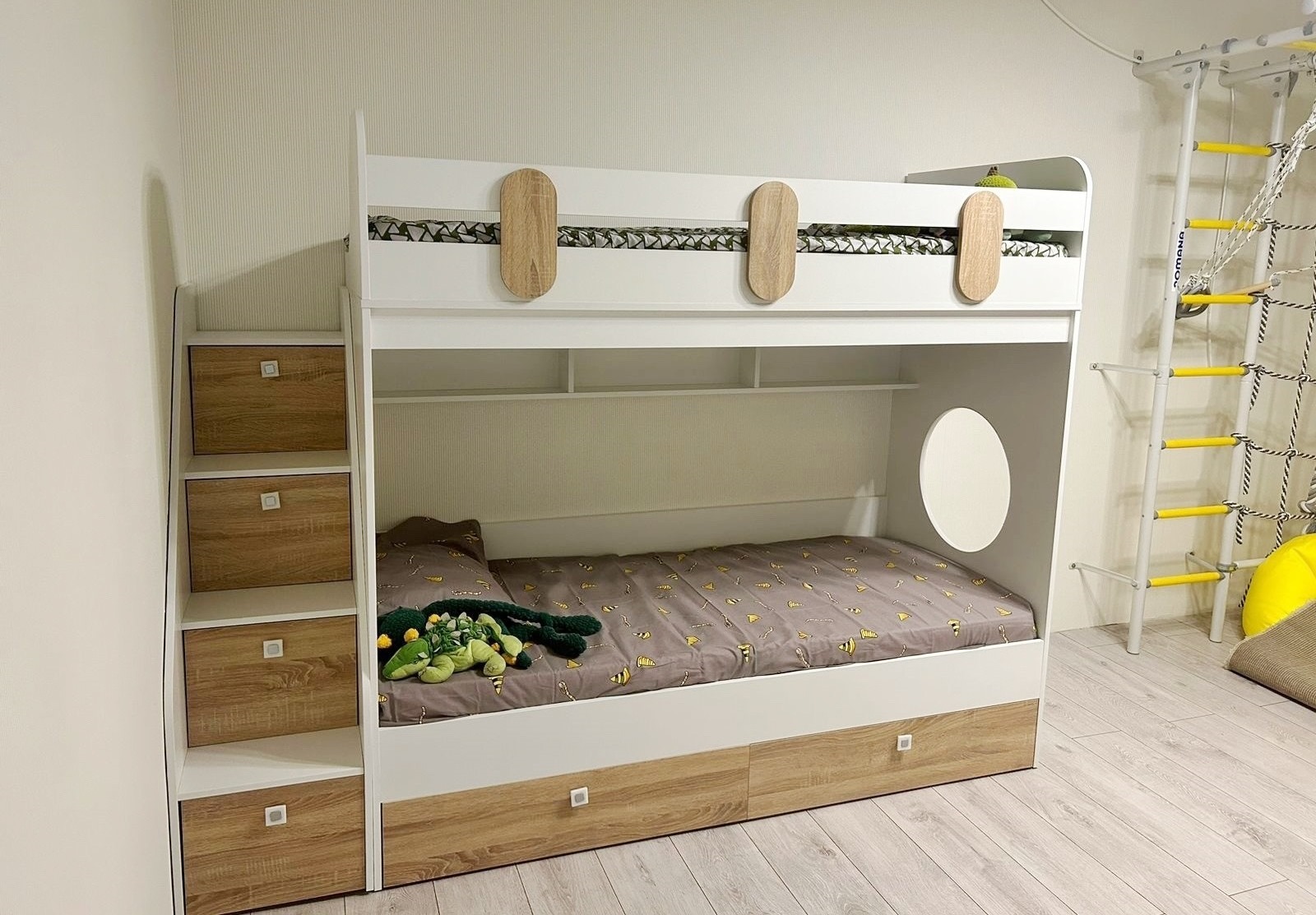 Кровать двухъярусная Фортуна-2 (дуб сонома + белый) 180х80