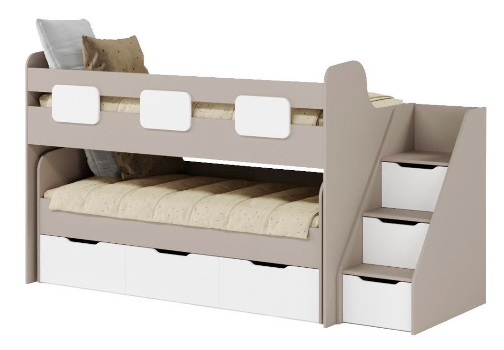 Кровать 2-х ярусная Городок (велюр + белый). Правая/левая