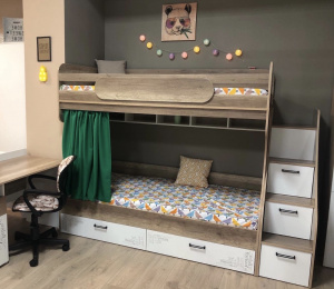 Двухъярусная кровать Твой Стиль (правая) Дуб каньон+белый 190х90