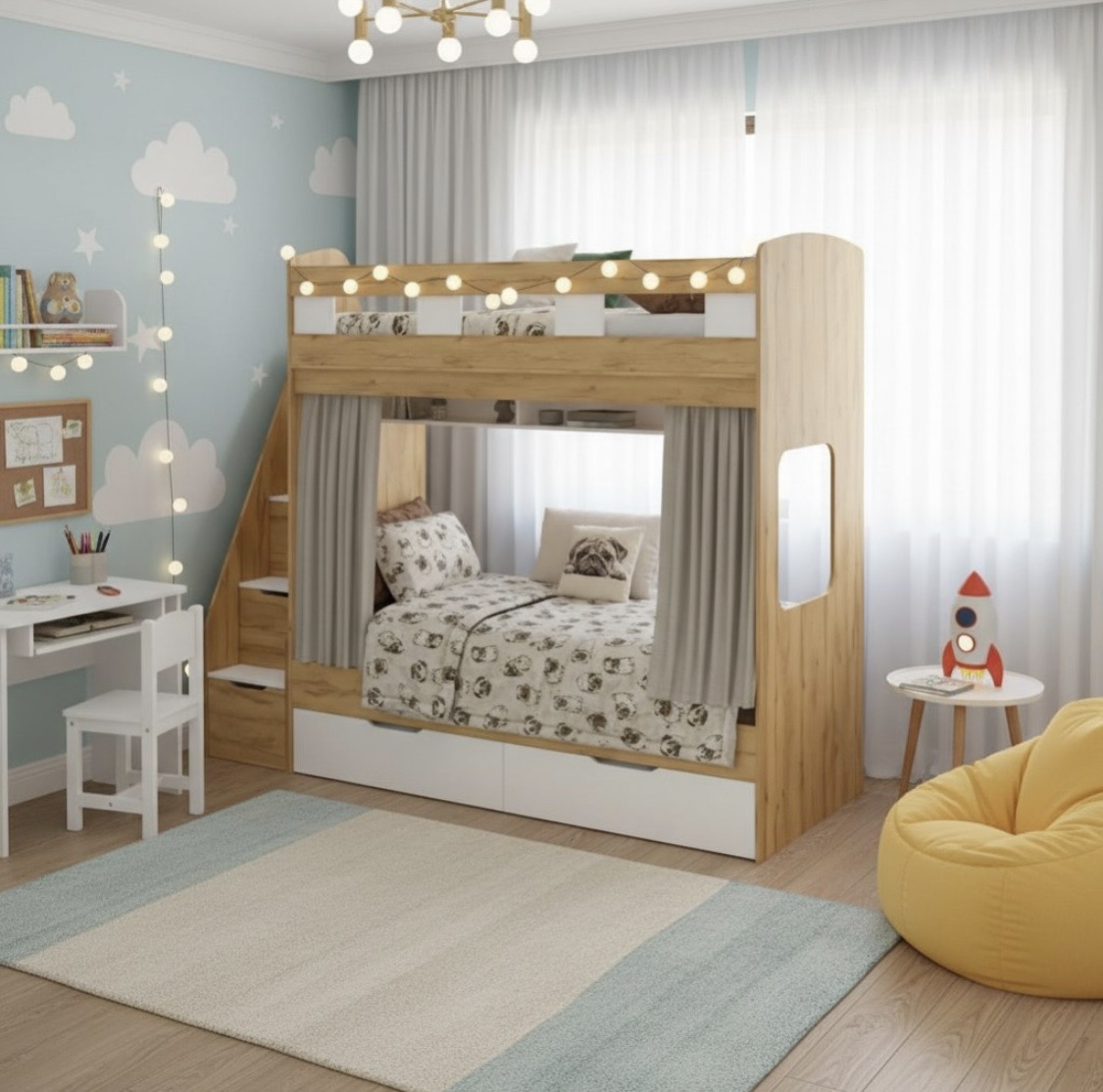 Кровать 2-х ярусная Твинс 190х90 (корпус дуб золотистый + фасады белые)