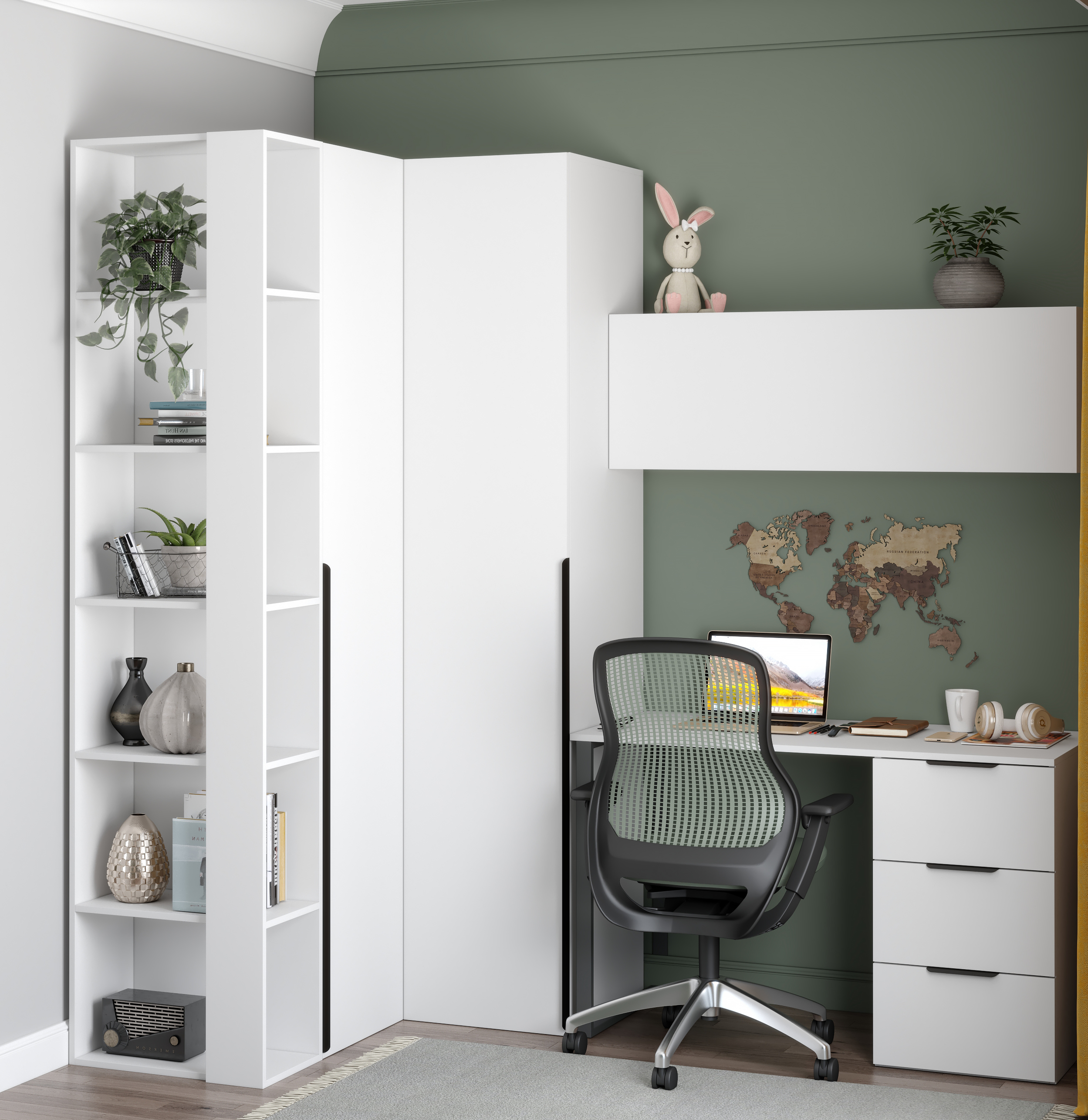 Комплект Брайт (угловой шкаф + пенал + стеллаж торцевой + стол + полка)