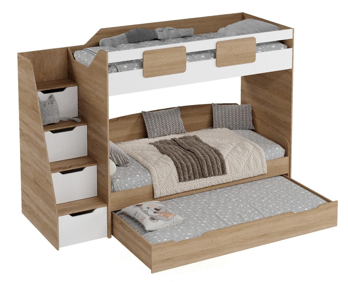 Кровать-чердак Мозаика + кровать Двушка (вяз швейцарский) 190х90