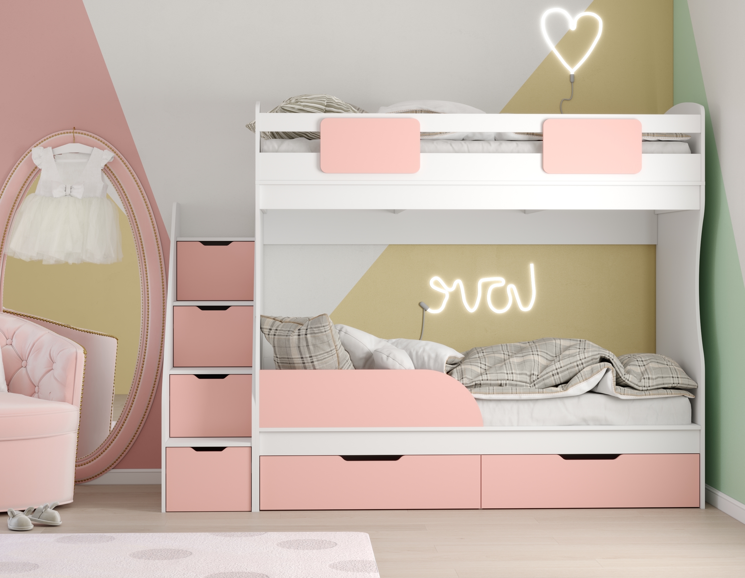 Кровать двухъярусная Дуэт (левая) айскрим + белый