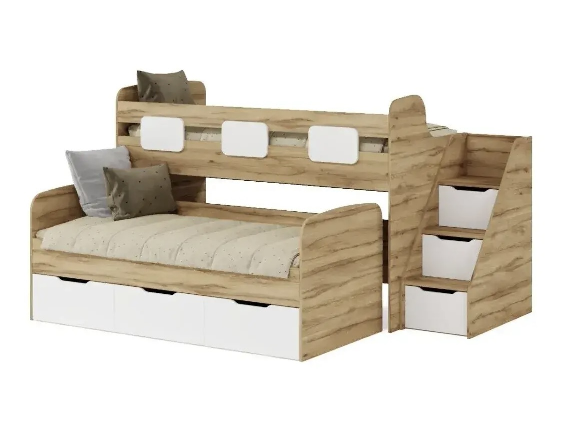 Кровать 2-х ярусная Городок (дуб золотистый + белый)
