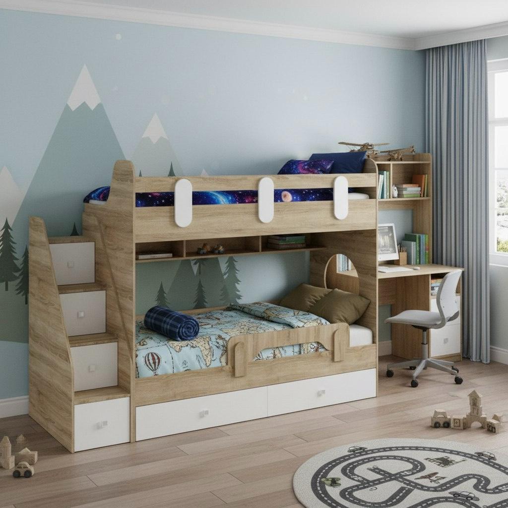 Кровать двухъярусная Фортуна-2 (дуб сонома + белый) 180*80