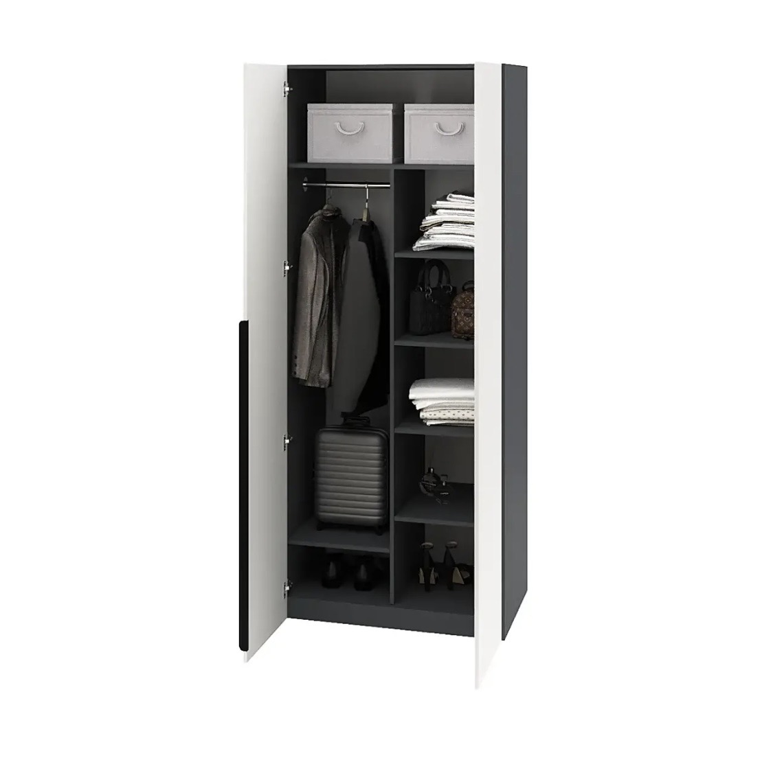 Шкаф 2-х створчатый коллекции Брайт Графит-2 (штанга + полки)