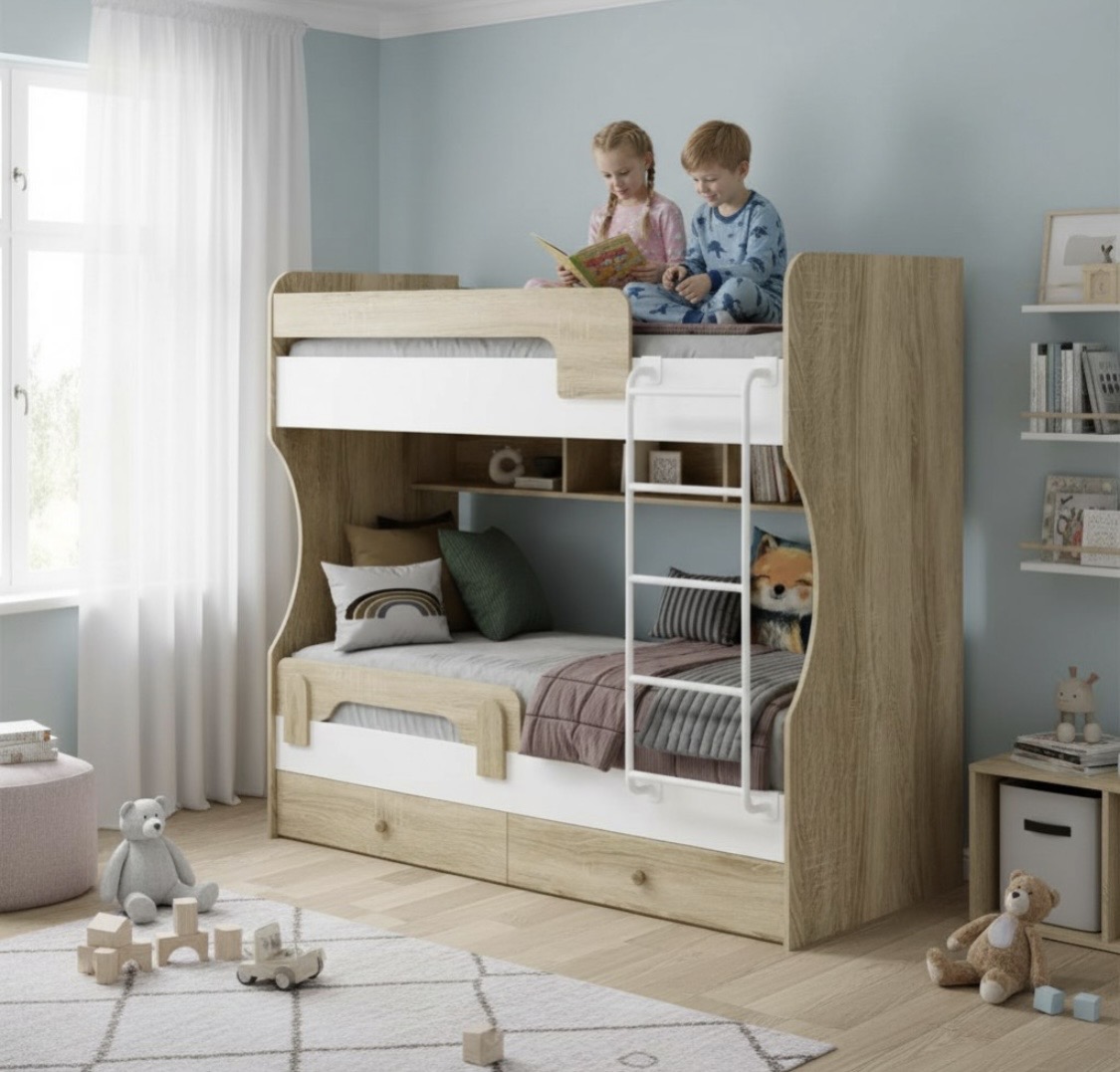 Кровать 2-х ярусная Омега (дуб сонома + белый) 190х80