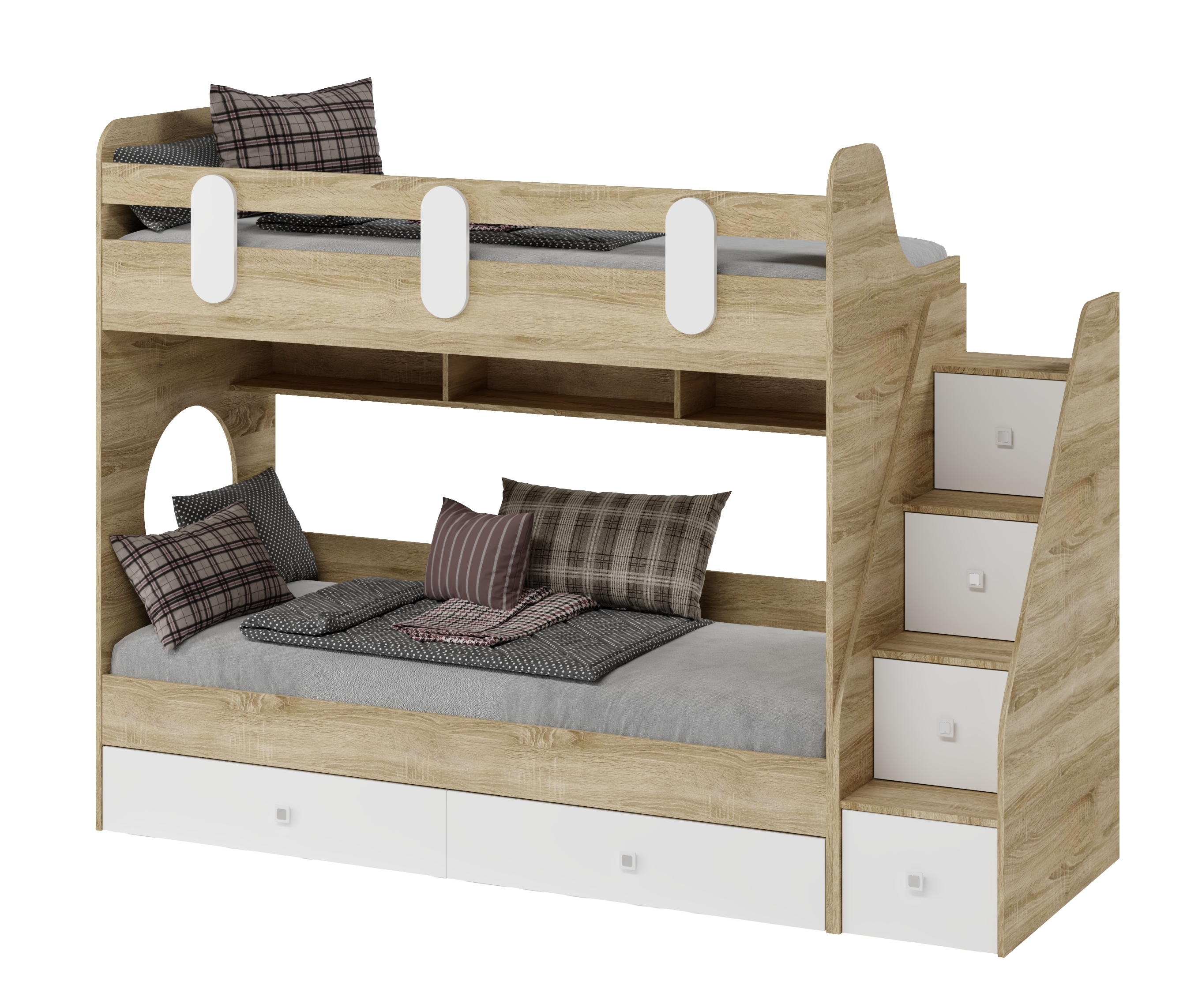 Кровать двухъярусная Фортуна-2 (дуб сонома + белый) 180*80