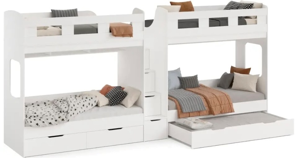 Кровать Квартет + кровать Дабл (цвет белый) 190х90