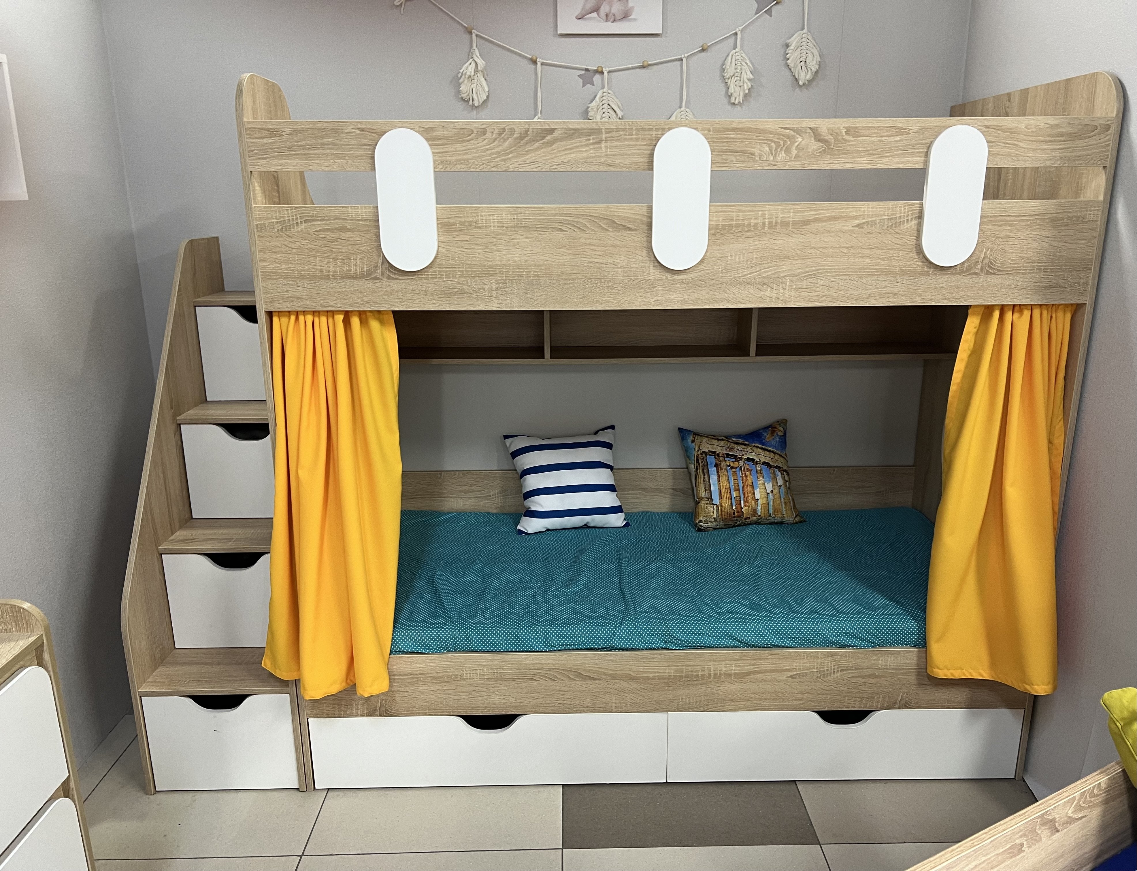 Двухъярусная кровать Фортуна. Корпус дуб сонома + фасады белые 180х80 