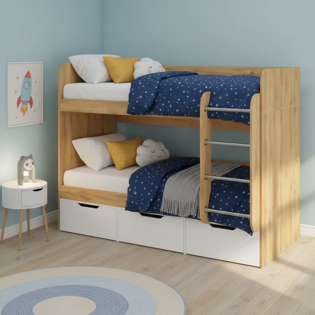 Кровать 2-х ярусная Малыши Двойняшки 180х80 (дуб золотистый + белый)