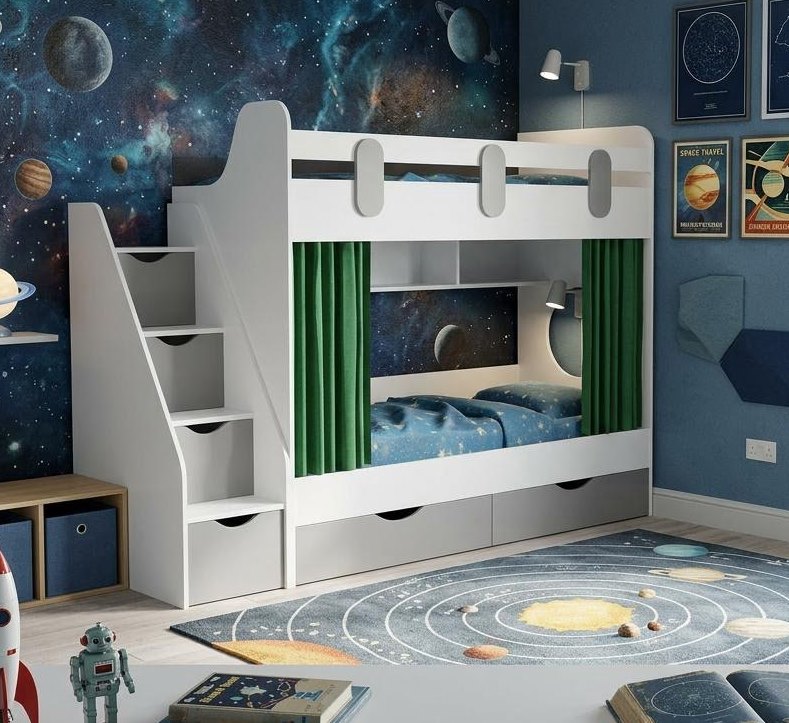 Двухъярусная кровать Фортуна (белый + серебро) 180х80