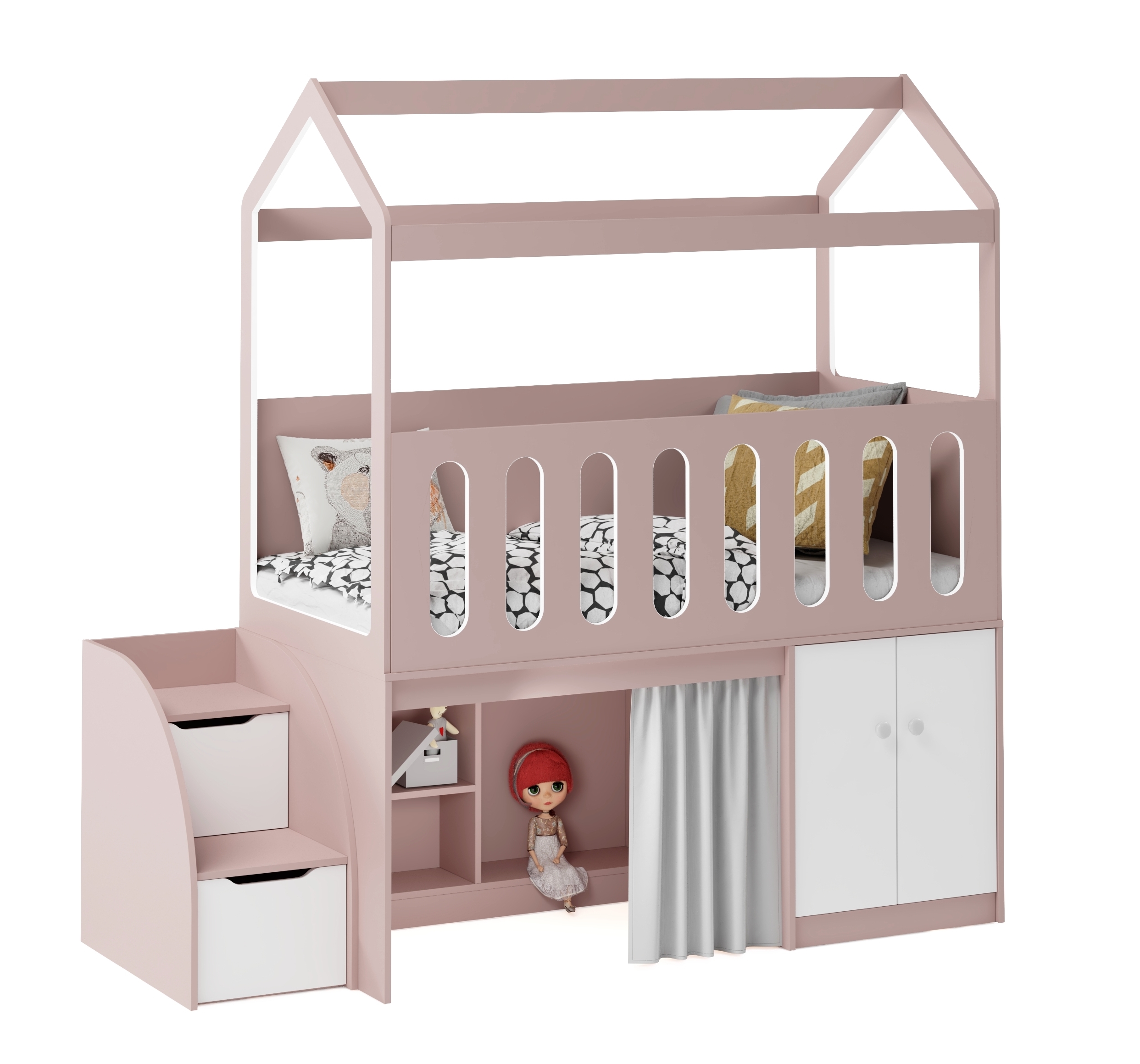 Кровать-чердак Теремок 160х80 (цвет бохо)