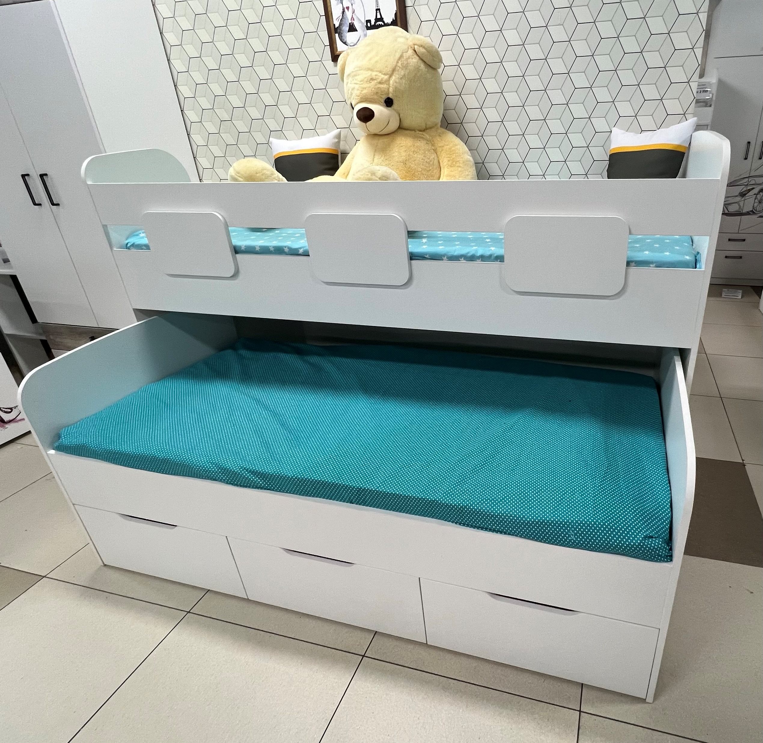 Кровать двухъярусная Городок (цвет белый)