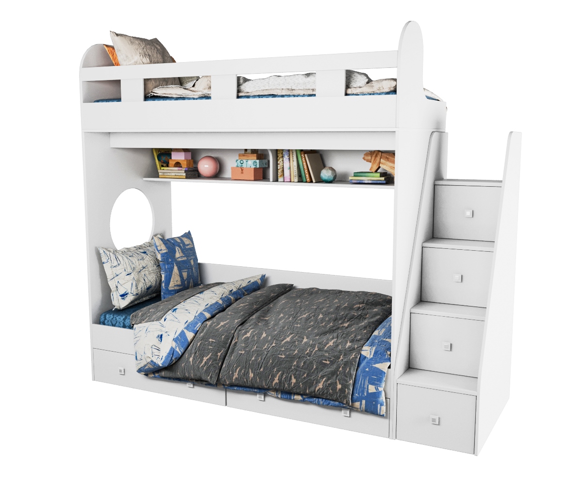 Двухъярусная кровать Юниор-1. Цвет белый. 160х80