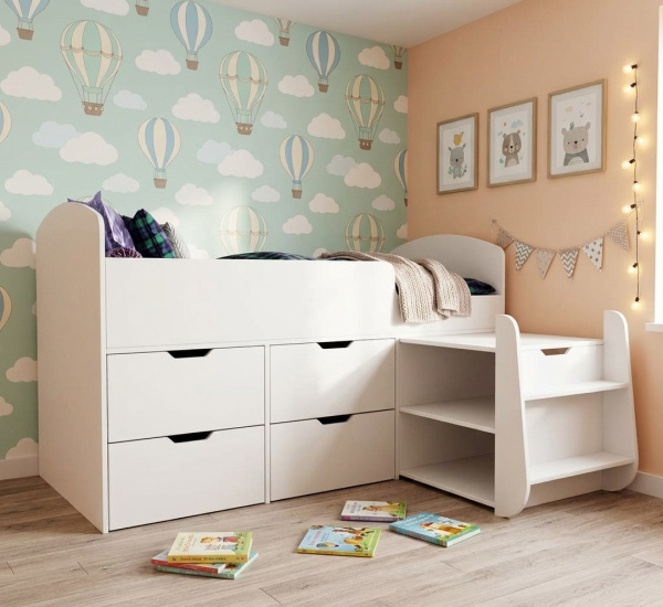 Кровать-чердак Малыш 7 (цвет белый) 160х80 