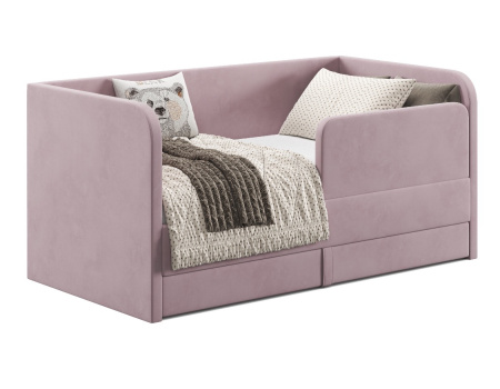 Мягкая кровать Nepos 160х80 с бортиком и ящиком. Велюр Velutto 11 (пудровый)