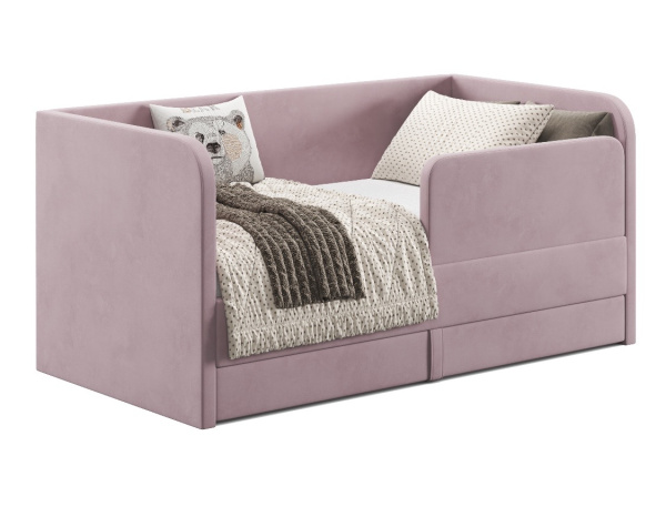 Мягкая кровать Nepos 160х80 с бортиком и ящиком. Велюр Velutto 11 (пудровый)