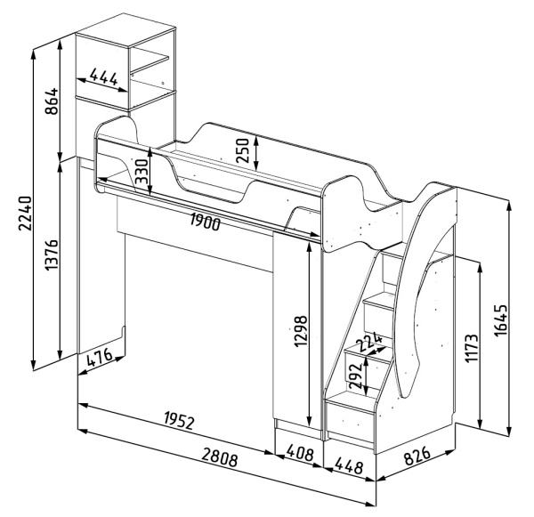 Кровать-чердак 190х80 Фрегат-4  от Династия Kids