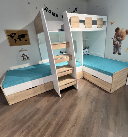 Кровать 3-х ярусная Династия (серебро+белый) 190х90 