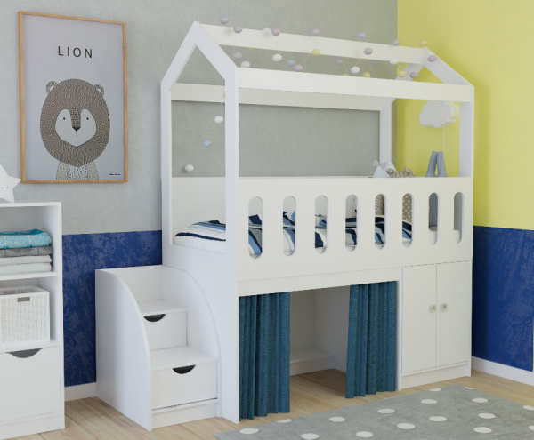 Кровать-чердак 160х80 Теремок (цвет белый)