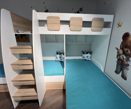 Кровать 3-х ярусная Династия (серебро+белый) 190х90 