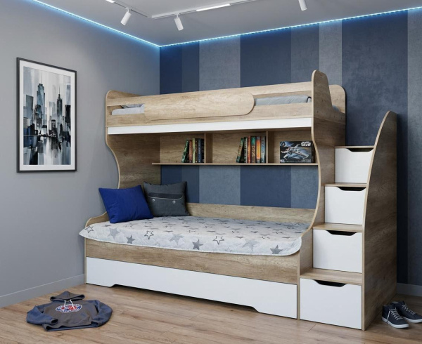 Кровать БИГ 120х200 с доп.спальным местом (дуб сонома + белый)