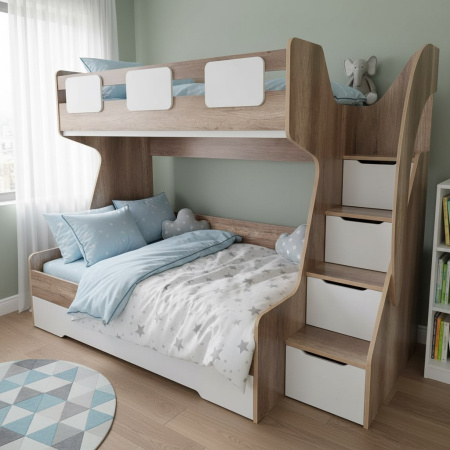 Кровать МЕГА ПРЕМИУМ 120х200 (корпус белый + фасады дуб каньон)