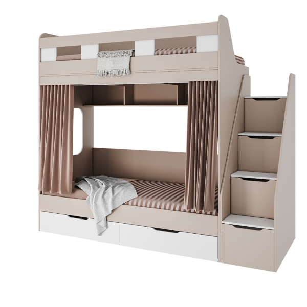 Кровать 2-х ярусная Твинс (велюр + белый) 190х90