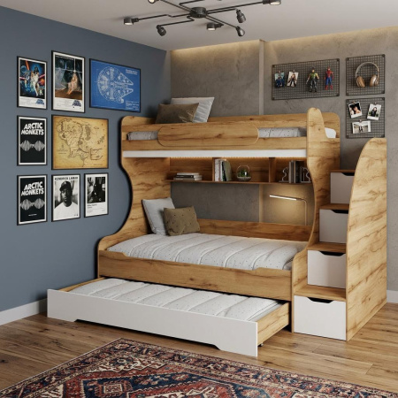 Кровать БИГ 120х200 (дуб золотистый + белый) от Династия Kids