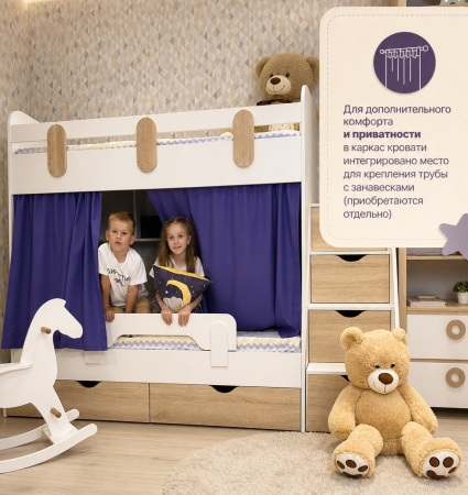 Кровать двухъярусная Фортуна 180х80 (дуб сонома + белый) от Династия Kids