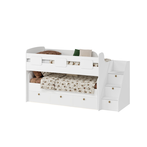 Кровать Городок-2 (цвет белый) + лестница-комод от Династия Kids