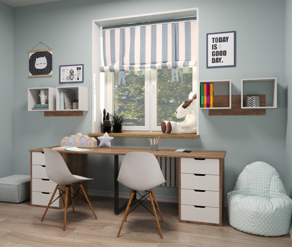 Стол Дуэт 2200 мм + настенные полки Квадрат-2 (2 шт)