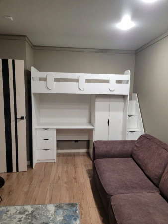 Кровать-чердак Уют-2 + Стол Уют-2 + Шкаф Уют-2  от Династия Kids