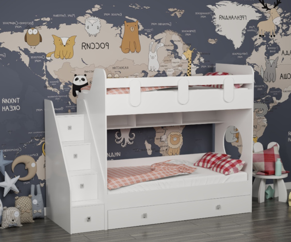 Двухъярусная кровать Фортуна-3 (левая) Цвет: белый 190х80