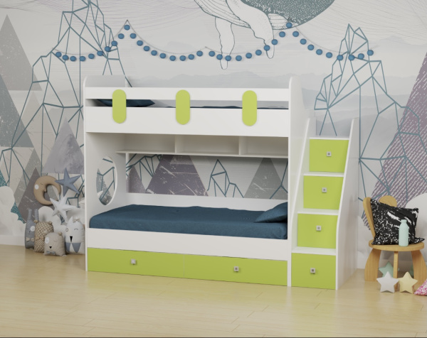 Кровать Фортуна-2 (лайм+белый) правая/левая. Спальные места 180*80 от Династия Kids