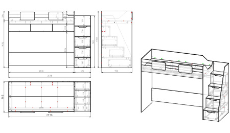 Кровать-чердак коллекции Лайт Лофт 200х90 от Династия Kids