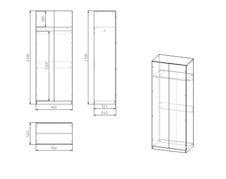 Шкаф 2-х створчатый Практик (ручка-рейлинг) от Династия Kids