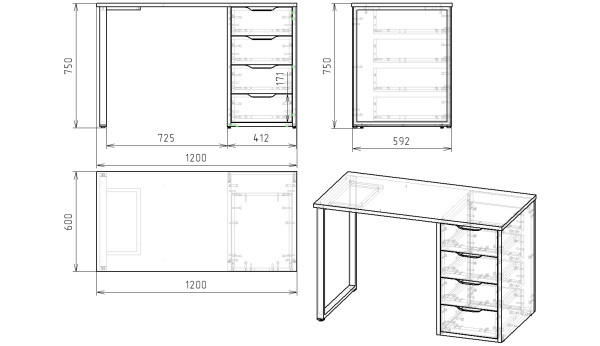 Стол Соло 1200 мм (цвет белый+опора белая)  от Династия Kids