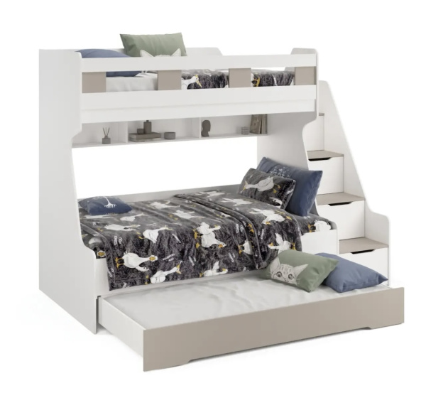 Кровать РУМ 120х200 с доп.спальным местом (корпус белый + фасады велюр)