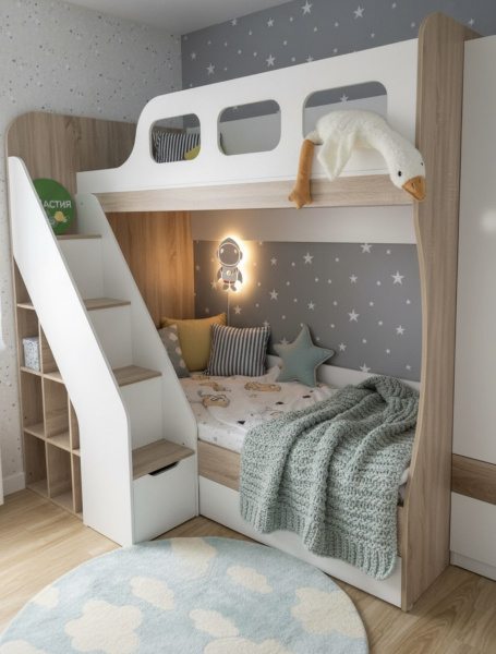 Кровать 2-х ярусная Умка-4 (дуб сонома+белый) 190х80  от Династия Kids