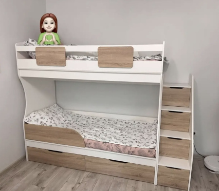 Кровать двухъярусная 180х80 Дуэт (дуб сонома + белый)  от Династия Kids