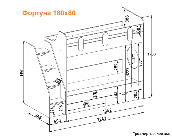 Двухъярусная кровать Фортуна 180х80 (размеры и цвета разные) от Династия Kids