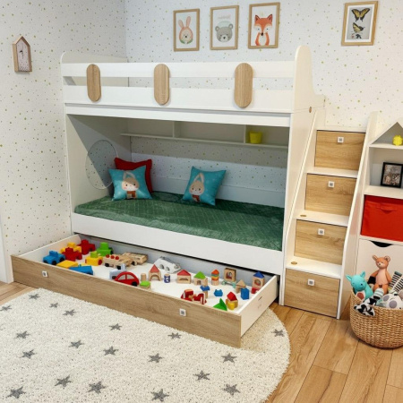 Кровать  2-х ярусная Фортуна-3 (белый + дуб сонома) 190х80 от Династия Kids