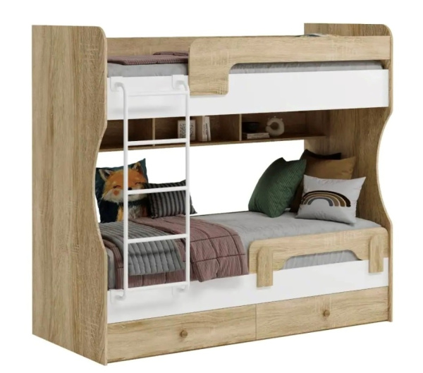 Кровать 2-х ярусная Омега (дуб сонома + белый) 190х80