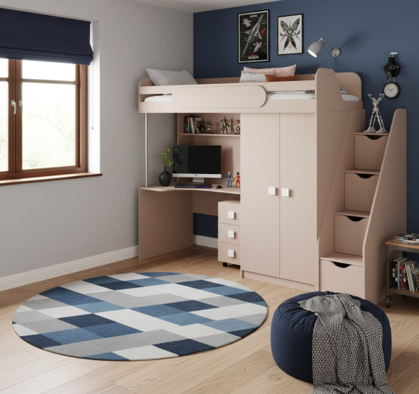 Кровать-чердак Колледж-2 (цвет: велюр) 200х90