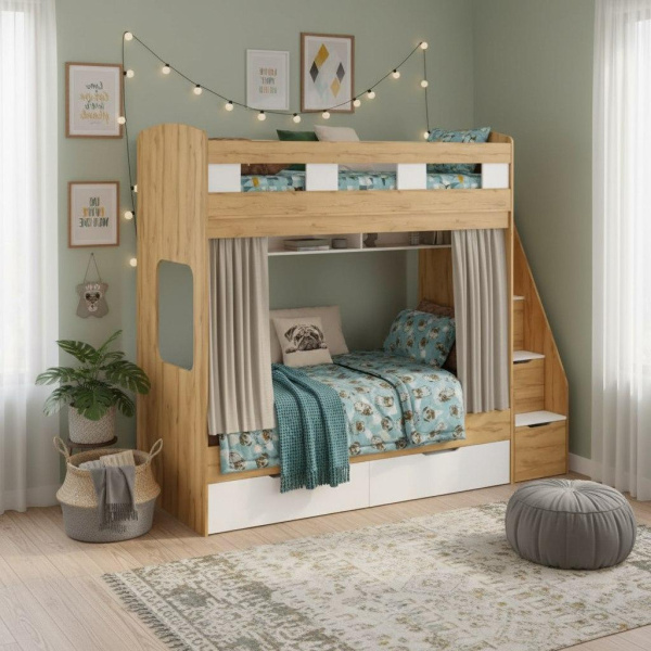 Кровать 2-х ярусная Твинс 190х90 (дуб золотистый + белый)